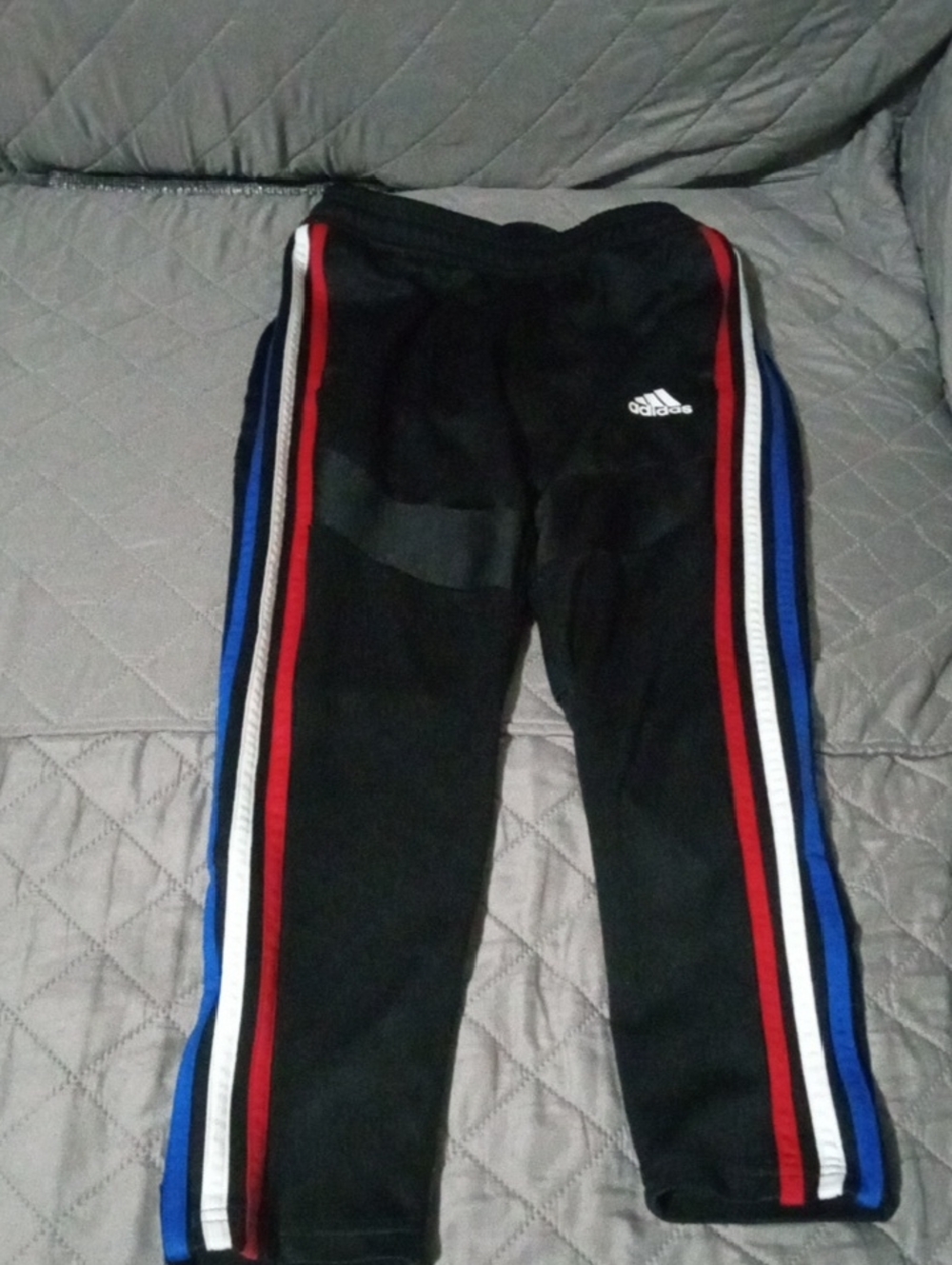 adidas Black Joggers with Red, White & Blue Side Stripes